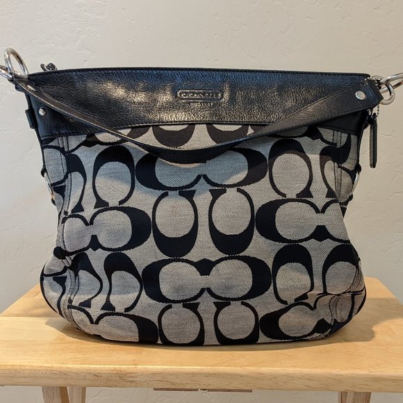 Coach Signature black and grey canvas hobo bag - Picture 1 of 5